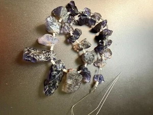 Iolite gemstone nugget rough beads size 34-12 mm 8 inches strand BA-59 - Picture 1 of 5