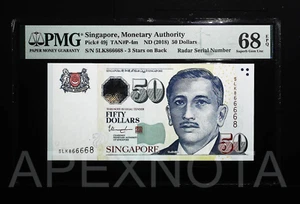 [RADAR S/N] SINGAPORE $50 2018 P49 PMG 68 SUPERB GEM UNC EPQ FANCY NO. 866668 - Picture 1 of 2