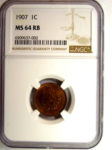 NGC MS 64 Red Brown 1907 Indian Head Cent - Picture 1 of 5