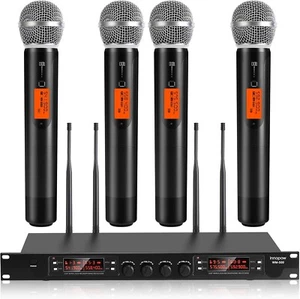 4 Kanal Funk Mikrofone System, Quad UHF Akku Mikrofon Set, 4 * 40 Gruppen M - Bild 1 von 7
