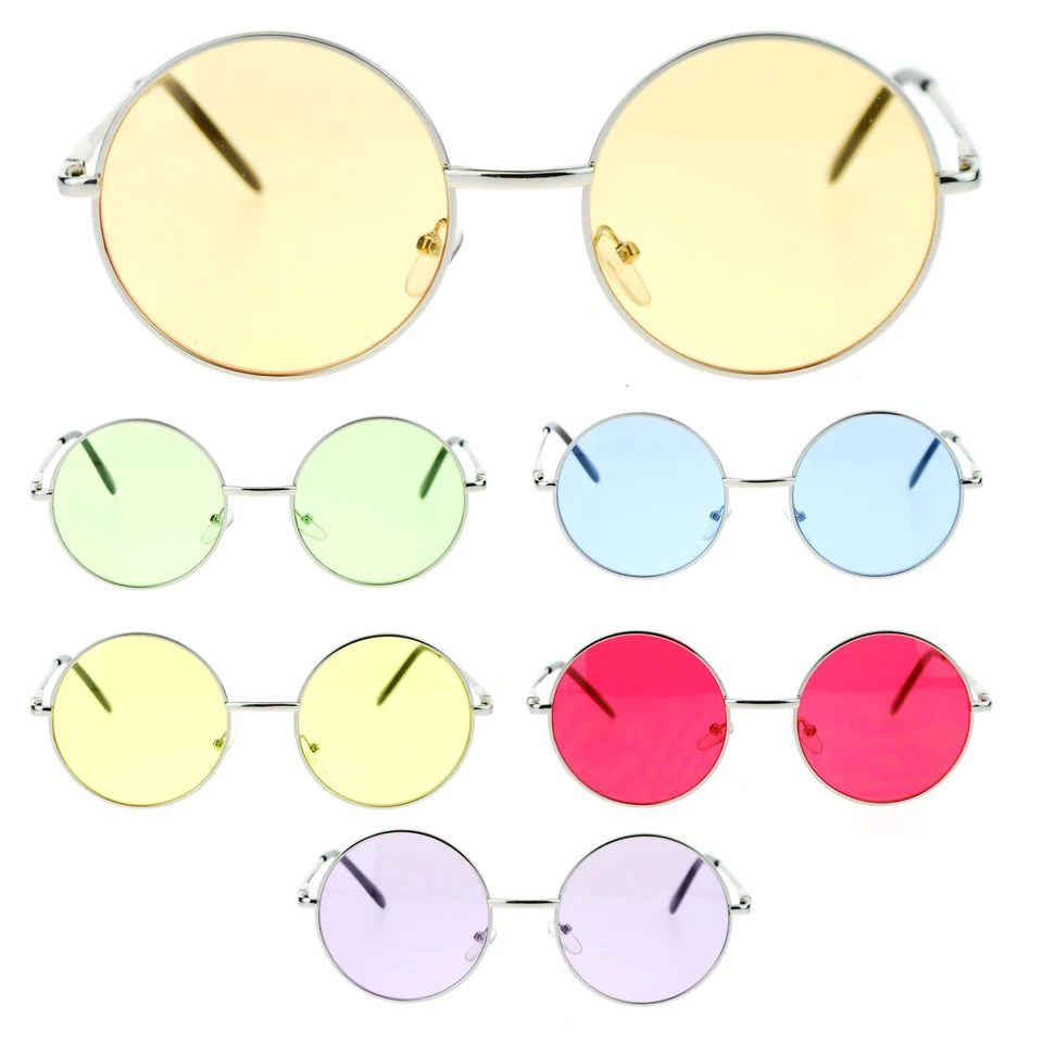 Bright Color Lens Retro Style Round Circle Hippie Groovy Sunglasses - Image 1 of 1