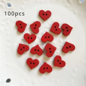 100x Red Heart Wood Buttons DIY Craft Sewing for Shirt Dress Cloth 2 Holes Decor - Picture 1 of 6