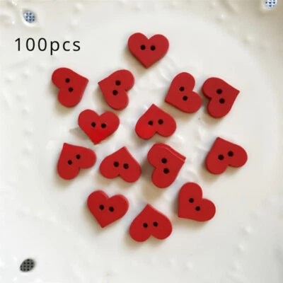 100pcs Red Heart Wood Buttons DIY Craft Sewing for Shirt Dress Cloth 2 Holes - Image 1 of 4
