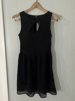 NWT American Eagle Women’s Fit & Flare Dress / Size 0 / Black Chiffon Foto 1 de 4