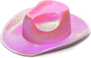 Neon Sparkly Glitter Space Cowboy Hat - Fun Metallic Holographic Party Disco Cow - Picture 1 of 7