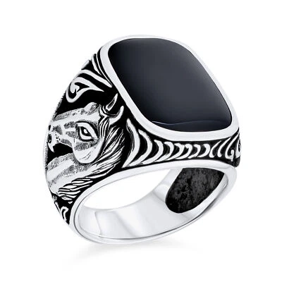 Anillo de plata para hombre grande ojo de tigre marrón y piedras preciosas de ónix negro hecho a mano pavo Foto 1 de 4