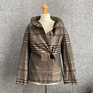 Oska Blazer Jacket Size 1 Asymmetric Lagenlook Striped Avant Garde Brown Bronze - Picture 1 of 23