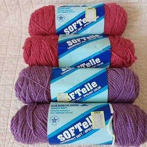 Lot 4 Softelle Red 437 & Purple 455 Medium Weight #4 Yarn 3oz Skeins New Vtg - Picture 1 of 24