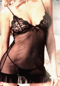 2PC Sheer Chemise with Faux Rhinestone Straps. and G-string - Picture 1 of 3