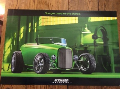 ORIGINAL BF GOODRICH POSTER SIGN 1932 GREEN ROADSTER   - Image 1 of 4