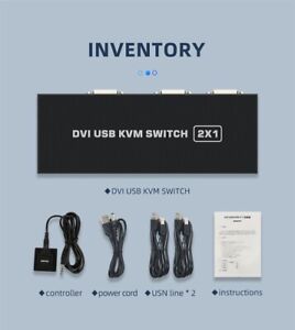 DVI KVM Switch DVI Screen Splitter Hub 2 In 1 Out Adapter for Keyboard Printer