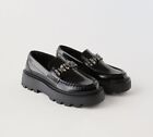 Zara Girls Faux Patent Leather Jewel Lug Sole Loafers Size 30 12.5