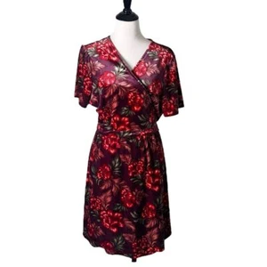 Forever 21 Velvet Wrap Dress Womens Plus Size 3X Red Floral Romantic Fairy - Picture 1 of 13
