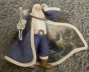 Thomas Kinkade Old World Santa Blue Holding Lighthouse 2004 Portrait Figure - Picture 1 of 6