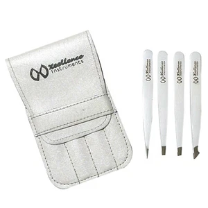 Xcellence 4 Pc Professional Eyebrows Ingrown Hair Removal Tweezers Set With Case - Picture 1 of 12