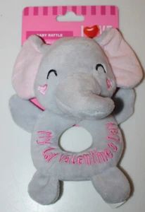 Happy Go Fluffy - Gray Elephant - Plush Baby Rattle Ring - My 1st Valentines Day - Picture 1 of 1