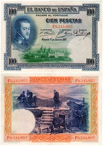 Spain 100 Pesetas P#69c(1) (1925) Banco de España *2 Consecutive Notes* AUNC - Picture 1 of 2