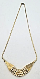 Vintage Art Deco Crystal Rhinestone Yellow Gold Tone Collar Choker Bib Necklace - Picture 1 of 7