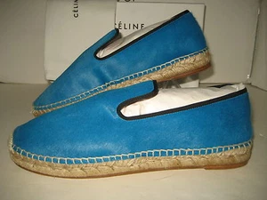 $950 NEW CELINE US 9 EU 39 Turquoise Pony Hair Espadrille Loafer Slip-On Shoes - Picture 1 of 8