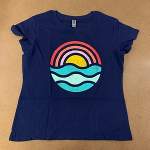 Instant Message Women's Size XL Blue Short Sleeve Simple Sunset Wave Graphic Tee - Picture 1 of 8