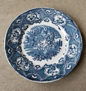 Raro HTF Staffordshire England Pocahontas piatto blu e bianco R&M Co. carro 9" - Foto 1 di 4