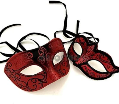 Red Masquerade Ball Mask Pair Cosplay Prom Dance Birthday Party Wear or Deco - Image 1 of 4
