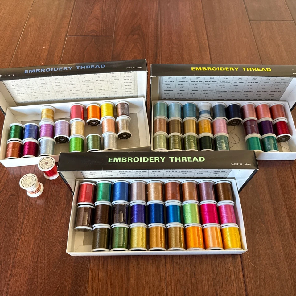 🧵VTG Janome Embroidery Thread Spools Boxes No 1, 2 AND 3  Japan New Home Sewing - Image 1 of 4