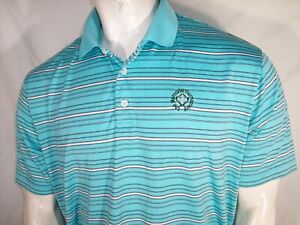 Jack Nicklaus Large Blue Striped Poly Golf/Polo Shirt Memorial Muirfield
