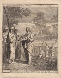 Jesus disputiert mit den Pharisäern Bibel Orig Kupferstich 1710 - Bild 1 von 1