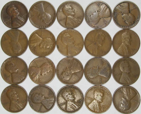1933-D Lincoln Cents/Wheat Penny Lot of 20 Circulated Good+ Pennies Partial Roll Cover