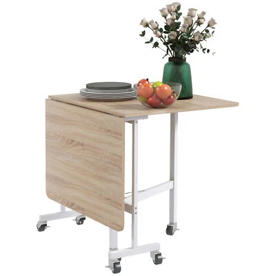 HOMCOM Drop Leaf Table with Wheels Folding Dining Table for Small Spaces, Nature - Image 1 of 4