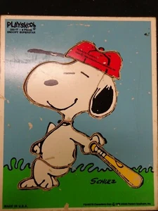 VINTAGEPLAY SCHOOL PEANUTS CHARACTERS *SNOOPY* WOOD TRAY PUZZLE 1958 / 6 PIECES - Picture 1 of 12