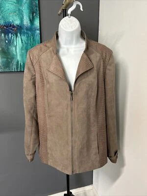 Women’s Size 16 Studio Works Jacket Faux Suede Lined Reptile Texture Zip Front - Image 1 of 4