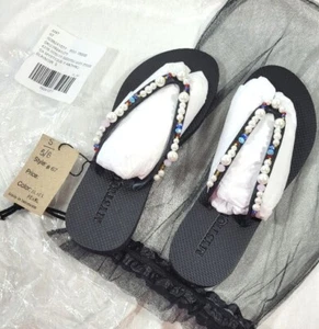 Mystique x Anthropologie Embellished Pearl Beads Thong Sandal Flip Flops - 5/6 - Picture 1 of 4