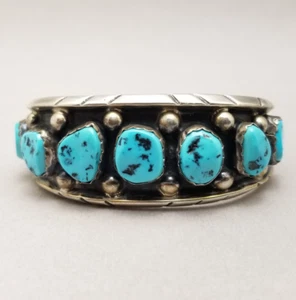 Vintage Milton Lasiloo Native American Zuni Sterling Silver Turquoise Bangle - Picture 1 of 9