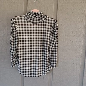 Free People Gather Turtleneck Top Size M Mesh Gingham Pull Over Preppy Women - Picture 1 of 11