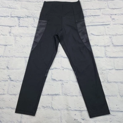 Zyia Active WOMENS SIZE 2 Black Hi Rise Tights Capri Camo Nylon Pockets Foto 1 de 4