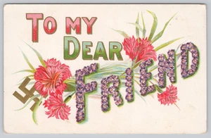 To My Dear Friend Swastika Postcard Floral Greeting Card Embossed - Picture 1 of 2
