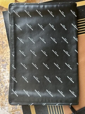 BALENCIAGA Black Leather Logo Print Clutch Pouch Document Holder Bag - Image 1 of 4