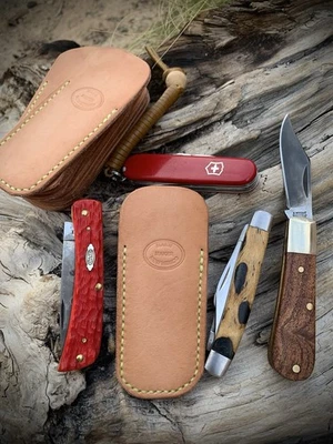 MANN MAKER NEW MEXICO Pocket Knife Slip/Sheath Veg Tan -EDC Victorinox, GEC, Case *Made In New Mexico