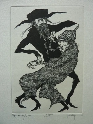 GERTRUDE DEGENHARDT - Original Radierung 1977 "Tänzer & Musikanten" HANDSIGNIERT - Bild 1 von 3