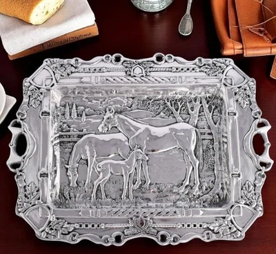 Bandeja de alumínio polido Arthur Court Paszing Horses Salão - 20" NOVO Impressionante - Imagem 1 de 3