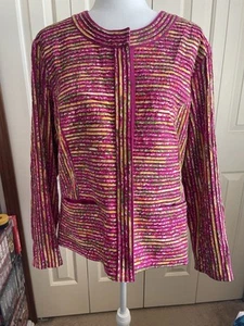 Chicos Vibrant Pink Striped Women's Jacket size 2 - Picture 1 of 4