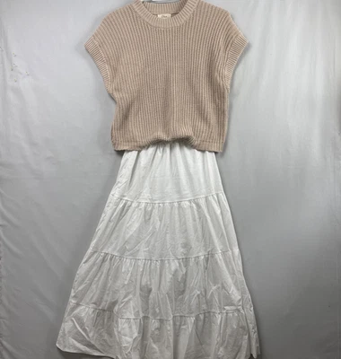 Suéter y falda adjuntos de dos piezas de imitación beige blanco Elan XS para mujer Foto 1 de 4