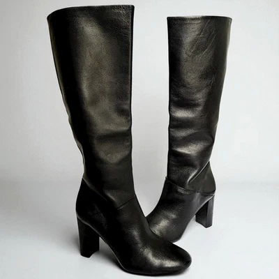 Cole Haan Glenda Black Leather Knee High Boots 8.5B Block Heel Tall Classic Chic - Image 1 of 4