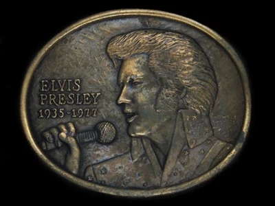 UD07151 HEBILLA DE CINTURÓN CONMEMORATIVA DE MÚSICA ROCK 1977 **ELVIS PRESLEY** VINTAGE Foto 1 de 2