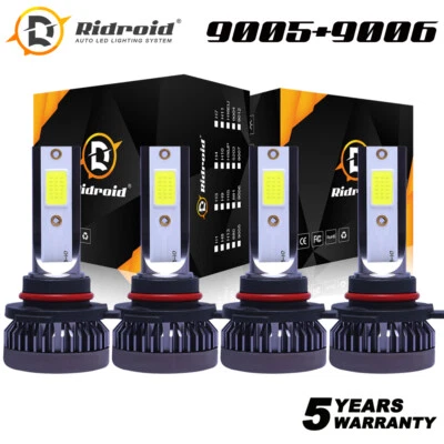 Ridroid 9005+9006 Combo LED Headlight Kits 240W High/Low Beam Bulbs 6000K White - Image 1 of 4