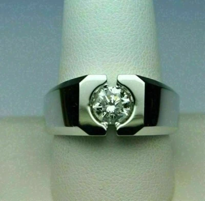 Men's 1.45Ct White Round Cut Simulated Diamond Solitaire Wedding 925 Silver Ring - Image 1 of 3