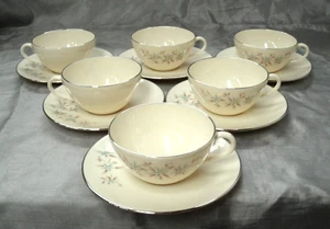 Vtg Lenox WYNDCREST 6 Tea Coffee Cup & Saucer Sets A-500 Disc'd Blue Floral USA - Picture 1 of 4