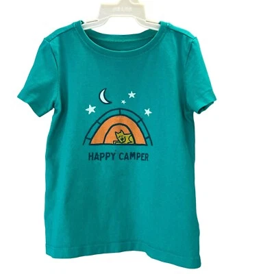 Life Is Good Happy Camper T Shirt size 3T Toddler Teal Turquoise Dog Tent - Image 1 of 4